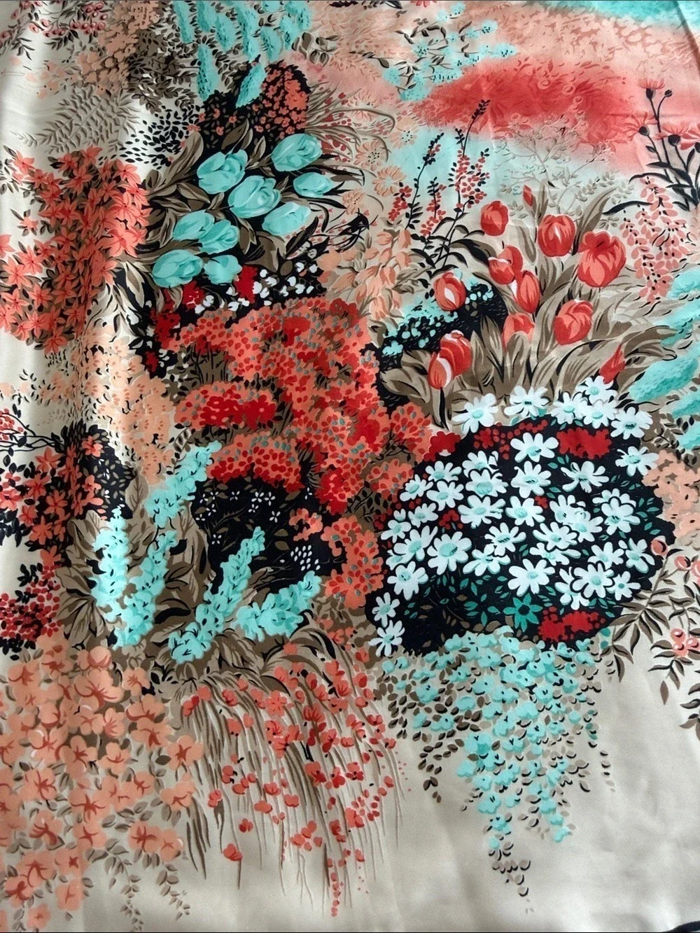 Arnisa Istanbul Vintage Floral Scarf Coral Teal Peach 35” Square